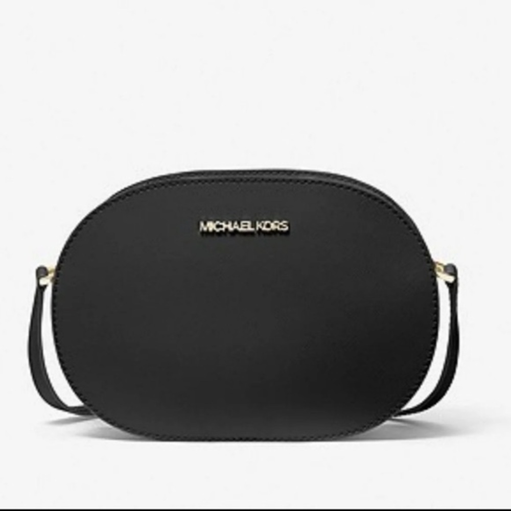 Michael Kors Black Oval Crossbody Bag with Gold Hardware